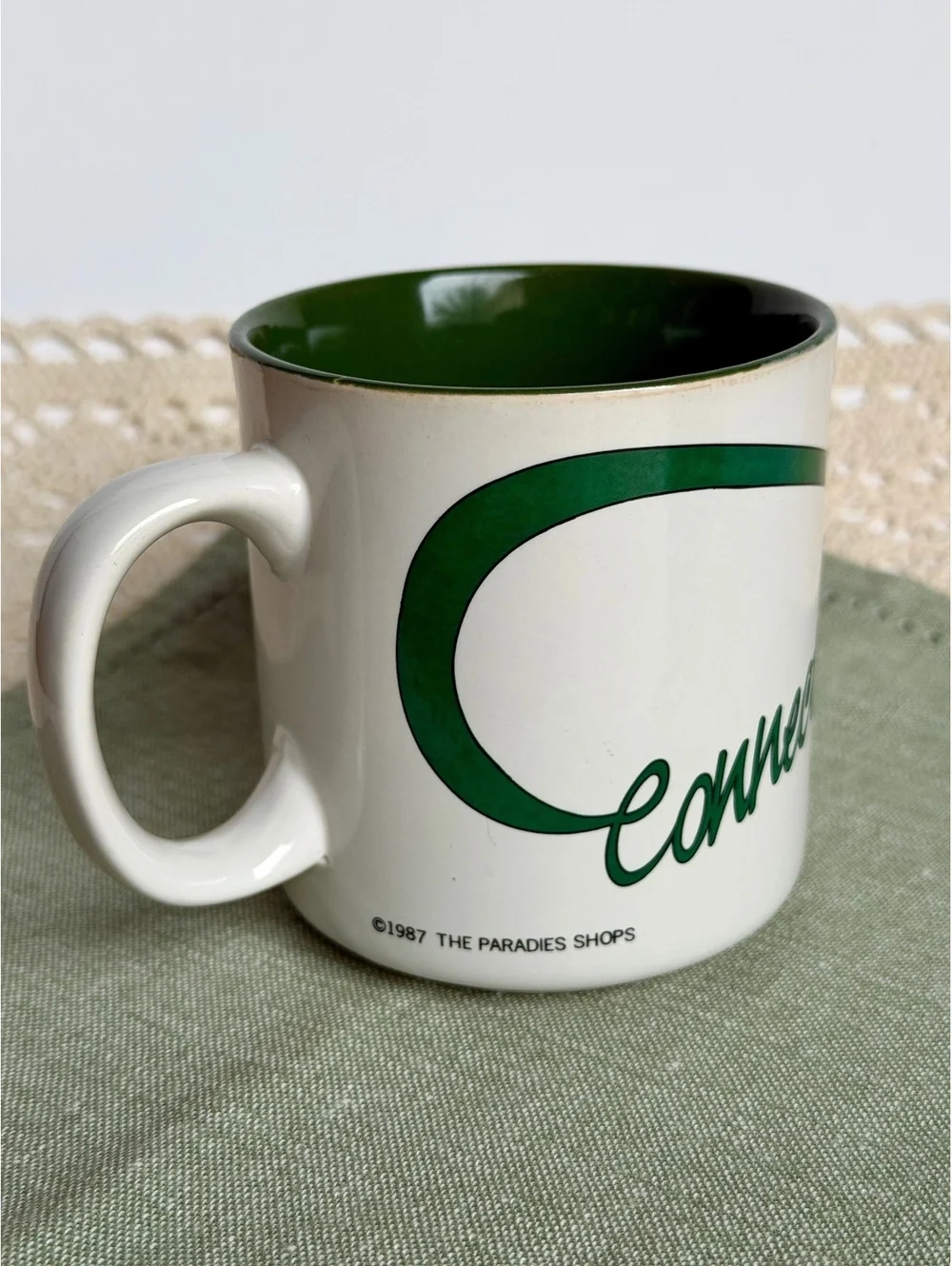 Vintage 1987 Connecticut Souvenir Mug Flying Geese Green Coffee Cup